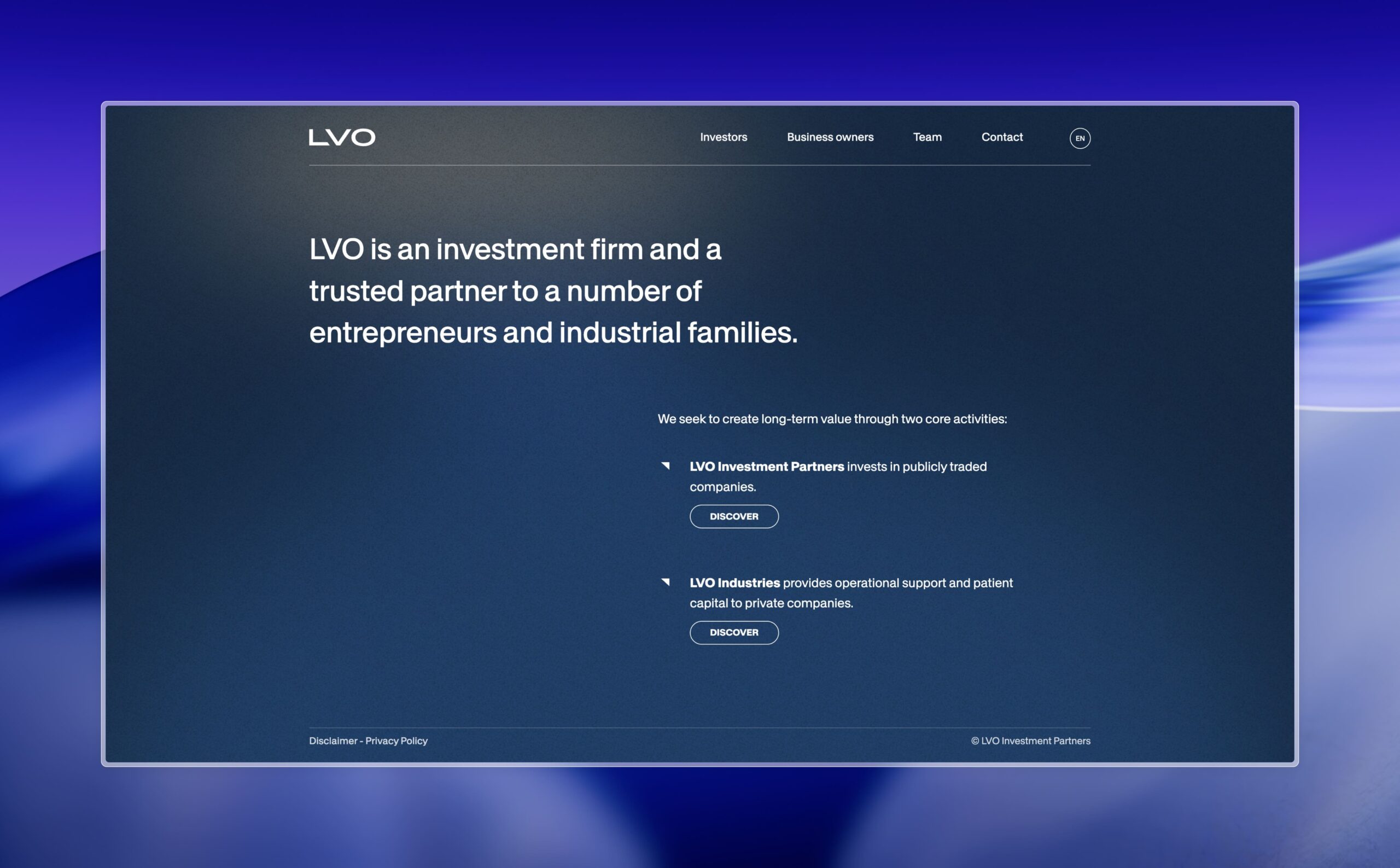 LVO Investment Partners, site trilingue
